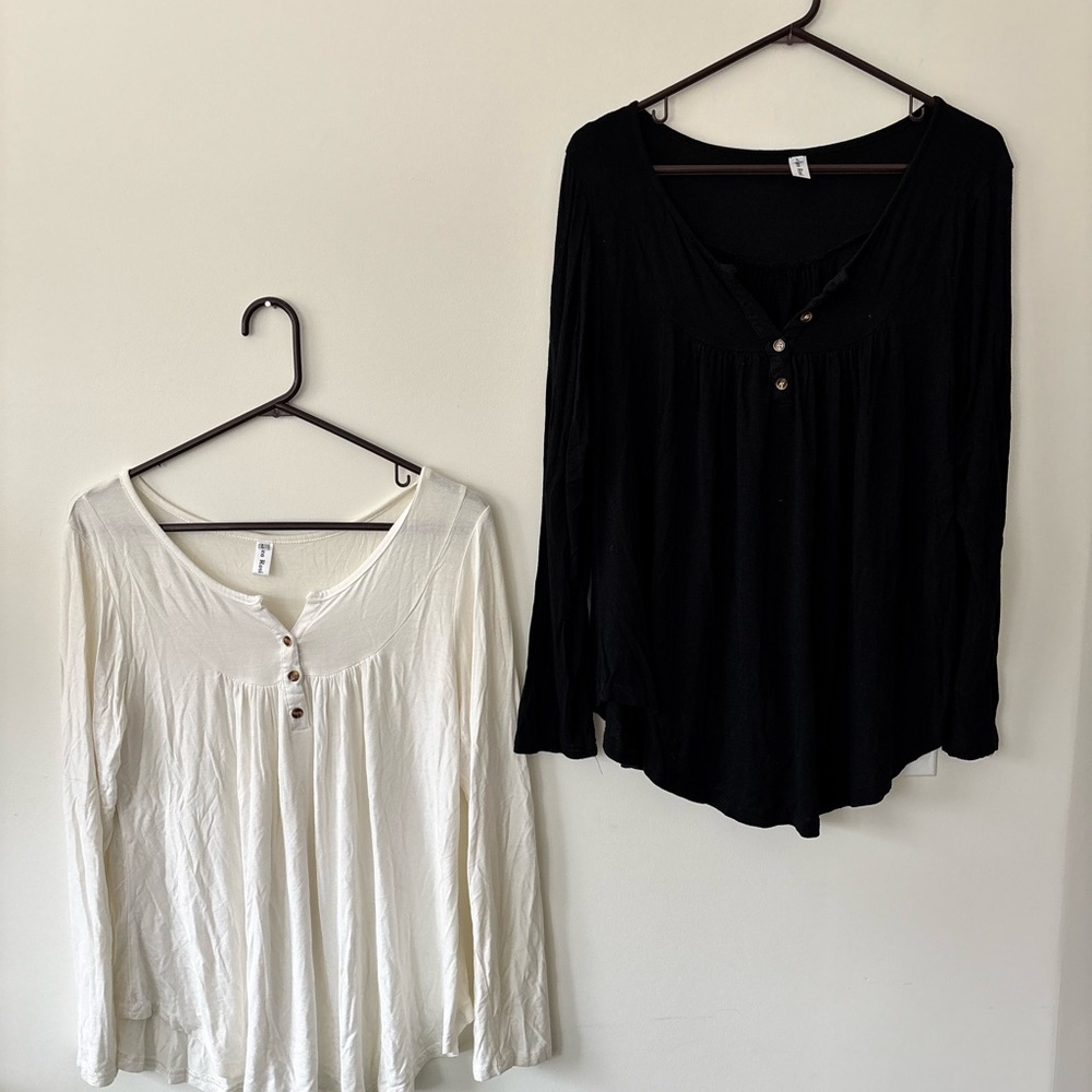 Leo Rosi Long Sleeve babydoll Top - Black and White
